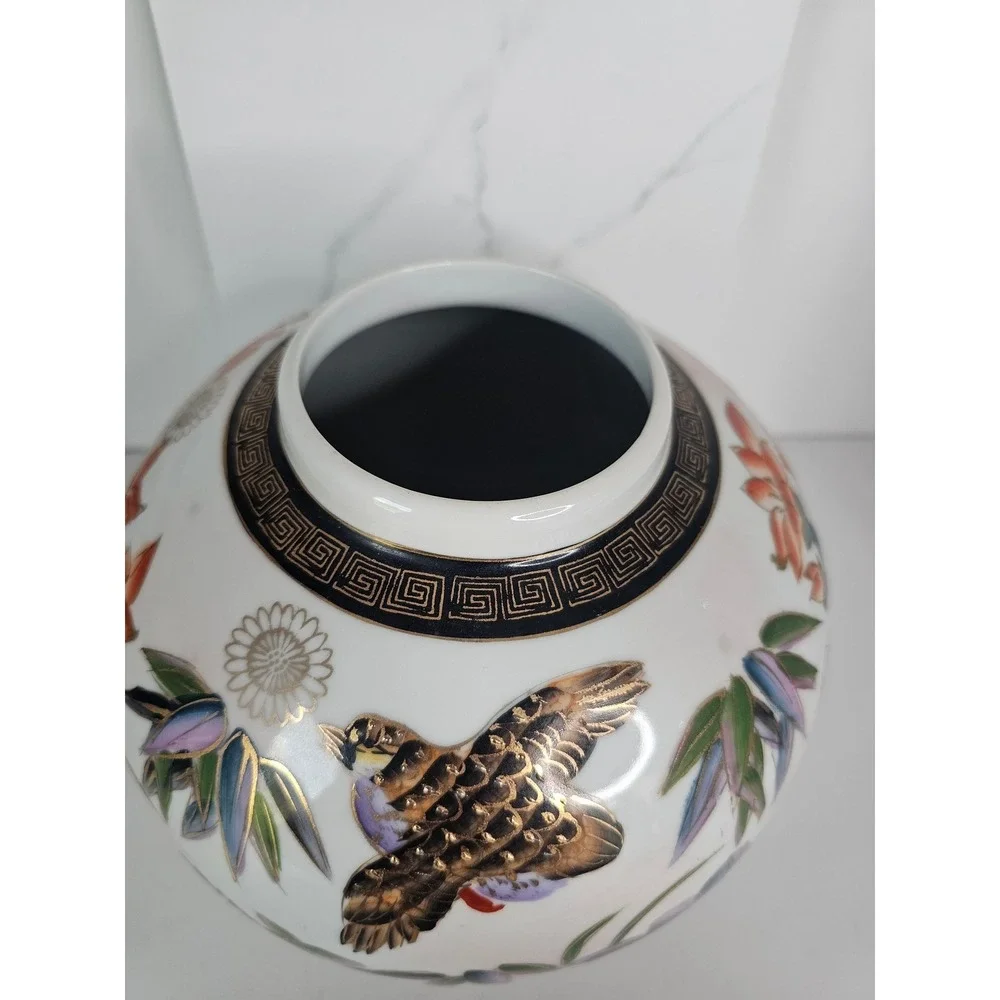 Vtg‎ Ginger Jar Gold Bird Vase Floral 100% Hand Made in China (no lid) Medium
